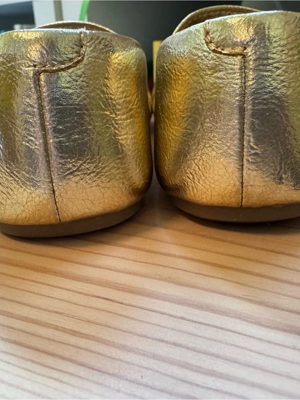 ZARA Girls Metallic Gold Mary Jane Ballet Flats with Bow (Size EU 27)